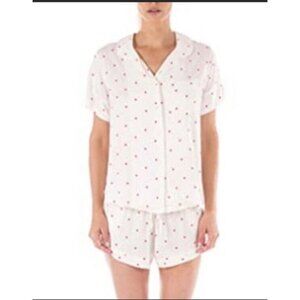 REVOLE PLUSH PJ Short Set Heart Print‎ Short Sleeve Ultra Soft White SZ S